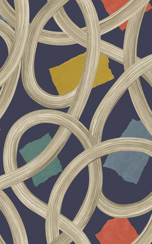 York Calix Indigo Twisted Geo+ Wallpaper