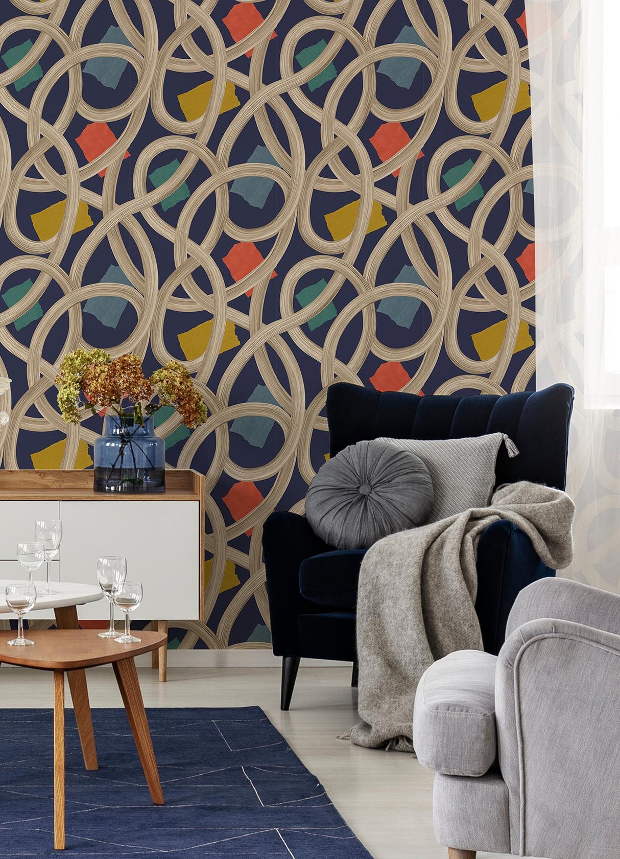 York Calix Indigo Twisted Geo+ Wallpaper