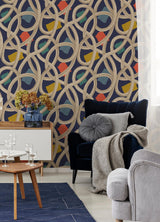 York Calix Indigo Twisted Geo+ Wallpaper