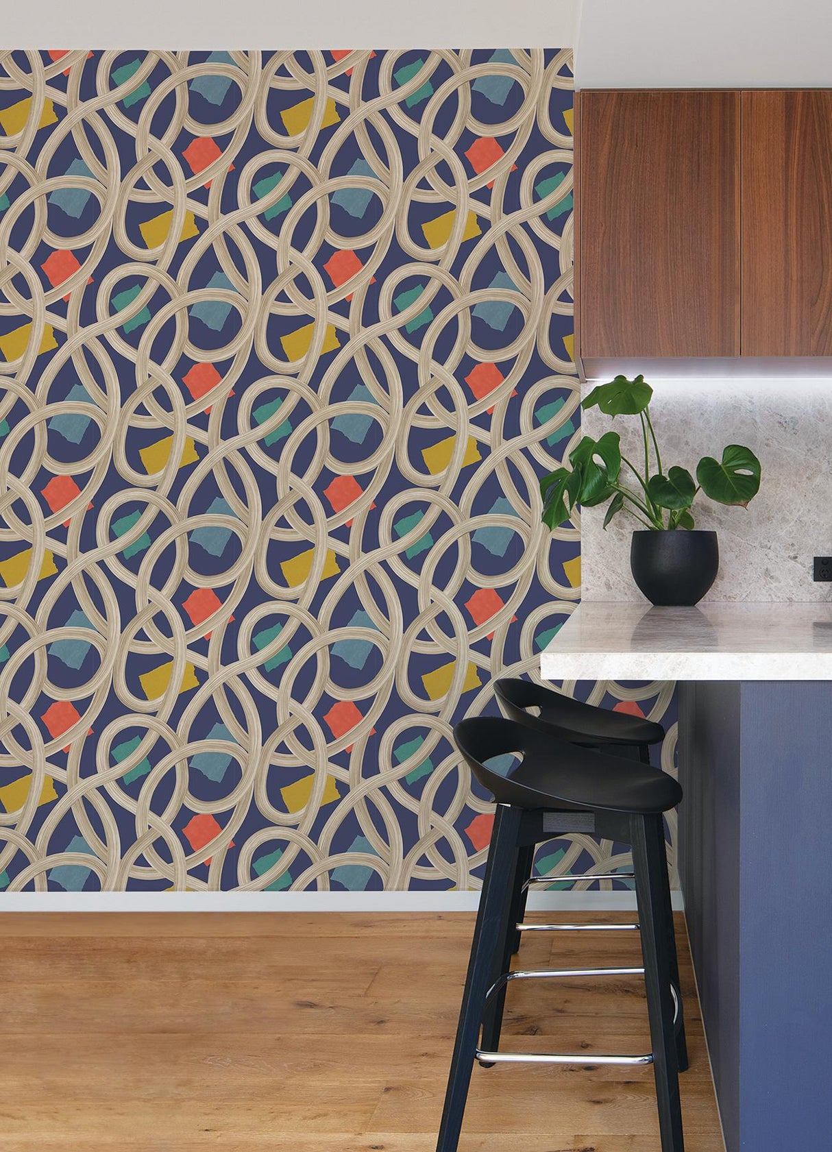 York Calix Indigo Twisted Geo+ Wallpaper