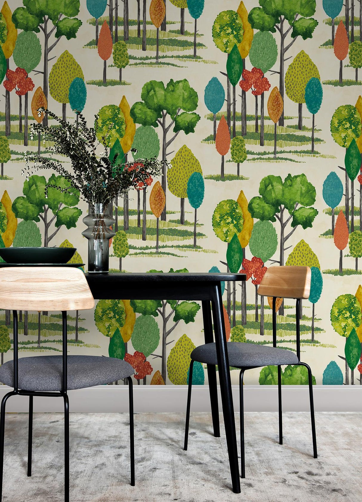 York Cypress Teal Tall Trees Wallpaper