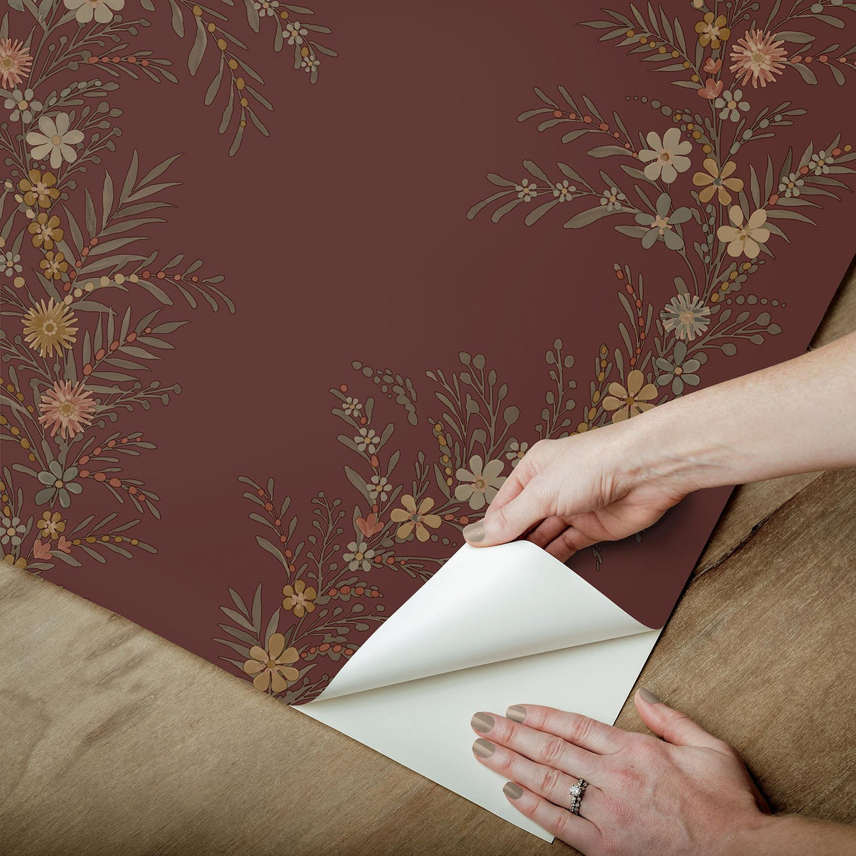 York Posy Cranberry Peel & Stick Wallpaper