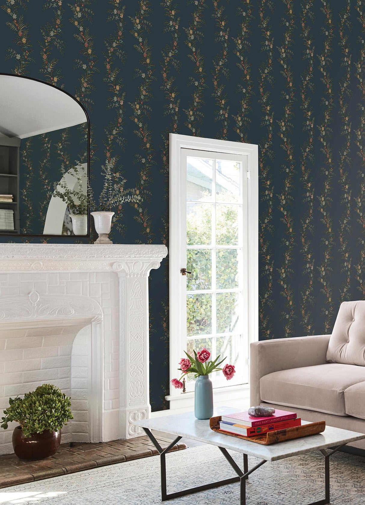 York Posy Midnight Peel & Stick Wallpaper
