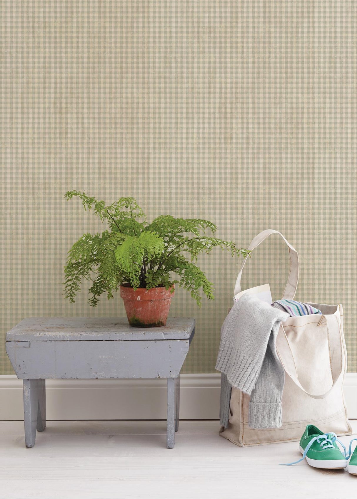 York Greer Aqua Gingham Check Wallpaper