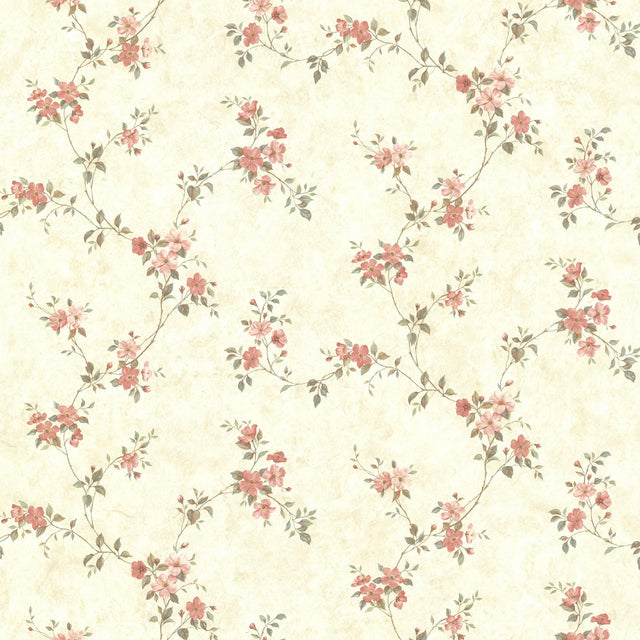 York Rose Valley Pink Floral Trail Wallpaper