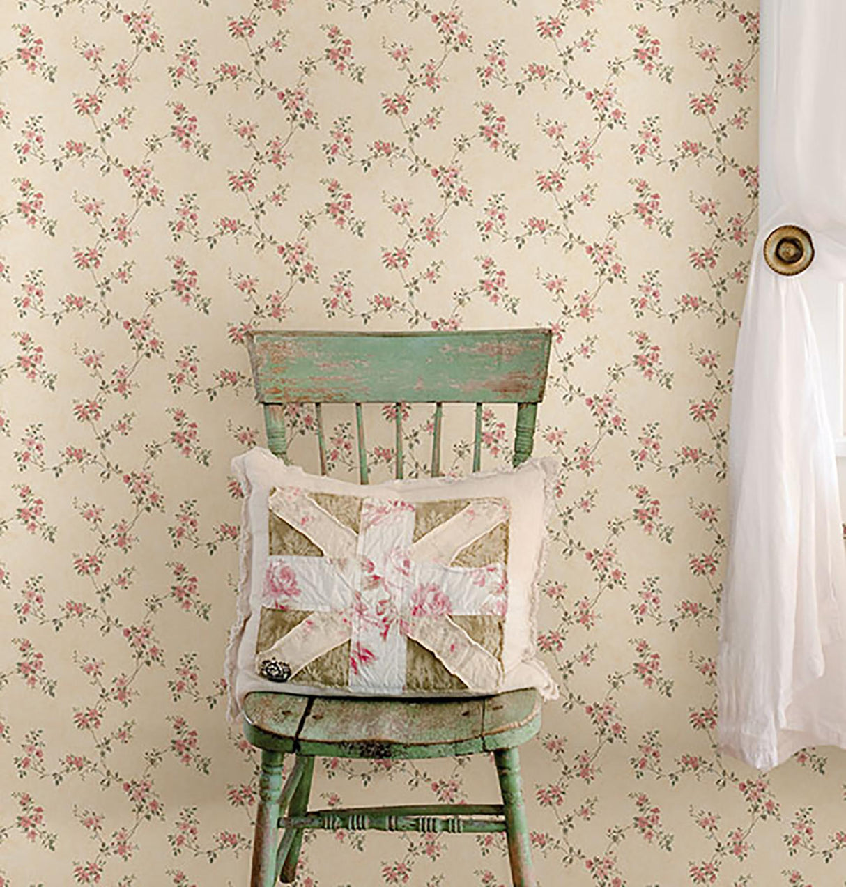 York Rose Valley Pink Floral Trail Wallpaper