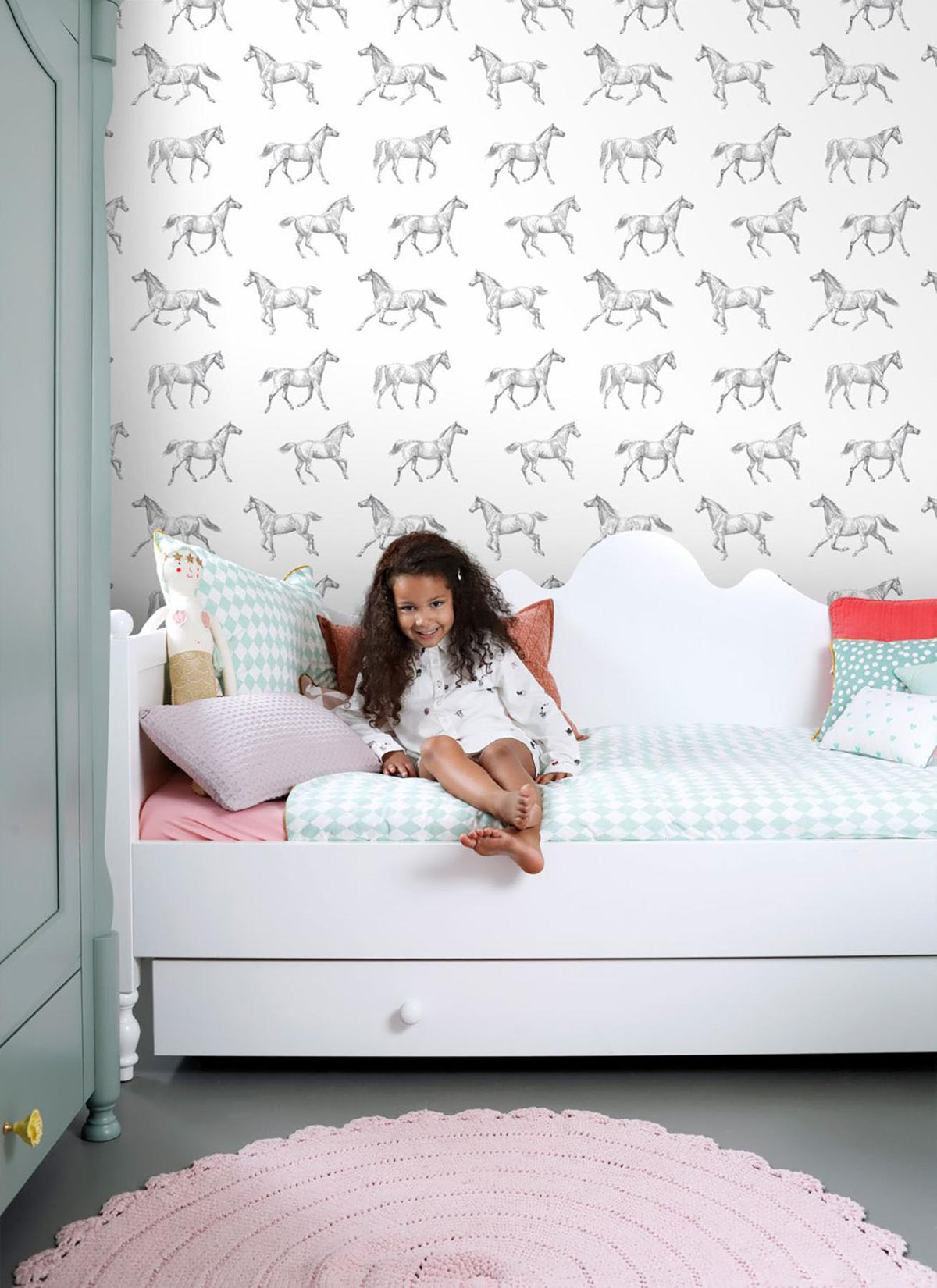 York Burnett Off-White Horses Wallpaper