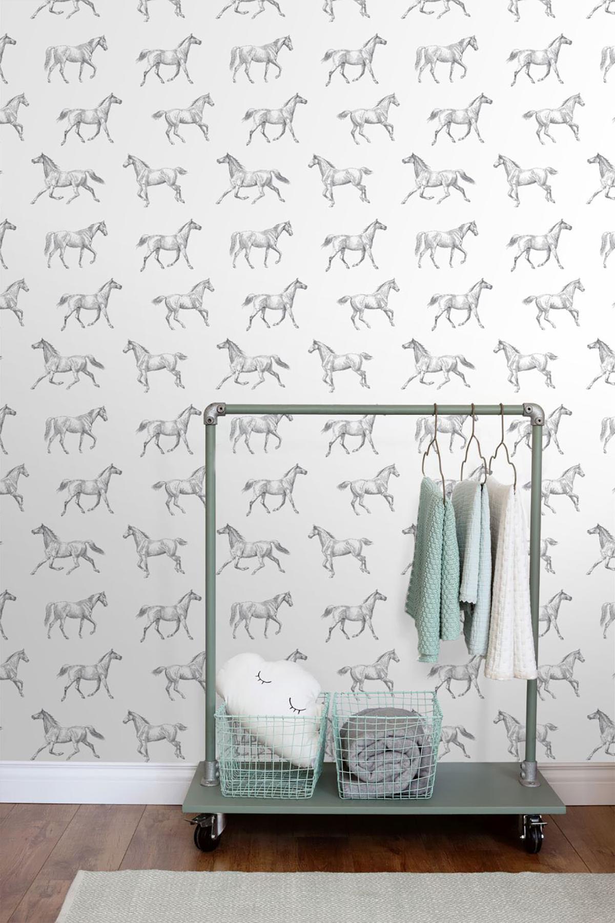 York Burnett Off-White Horses Wallpaper