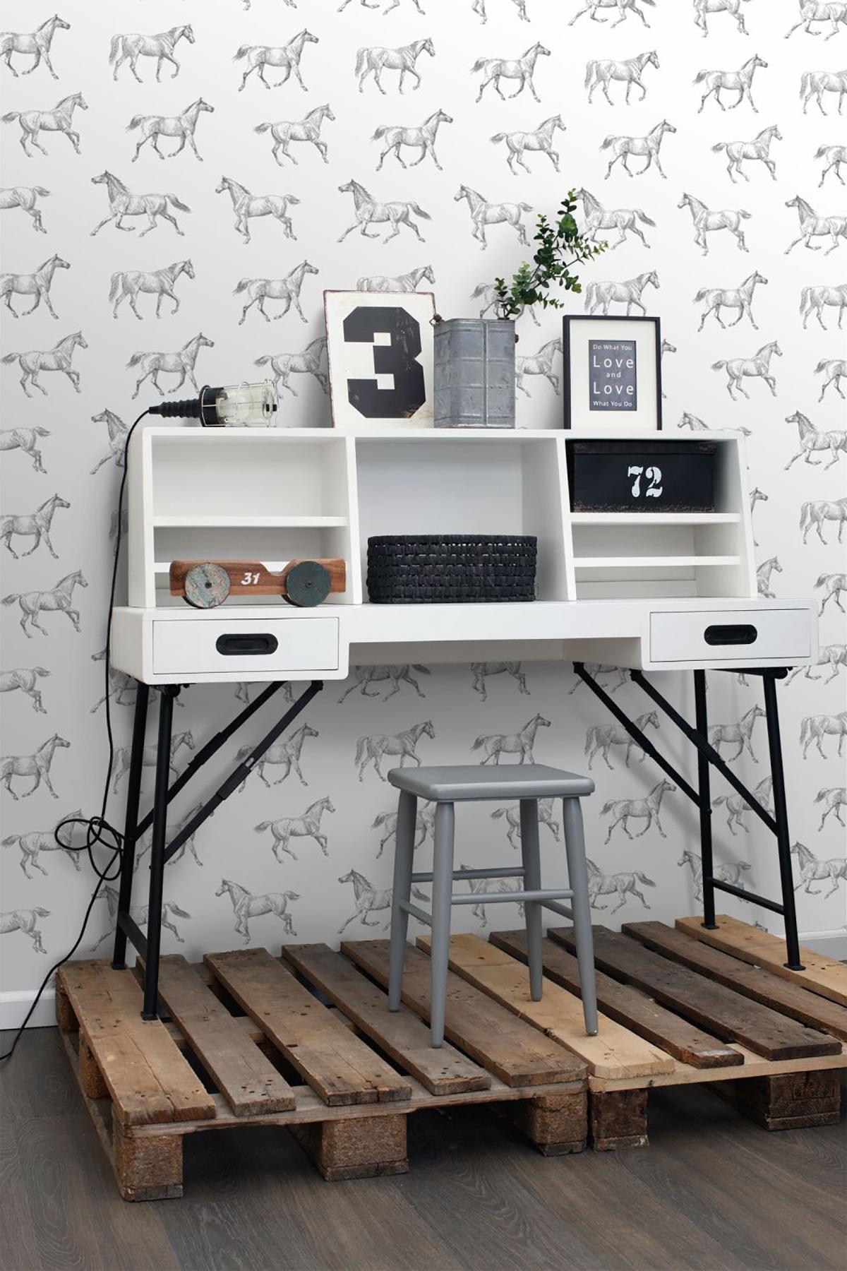 York Burnett Off-White Horses Wallpaper