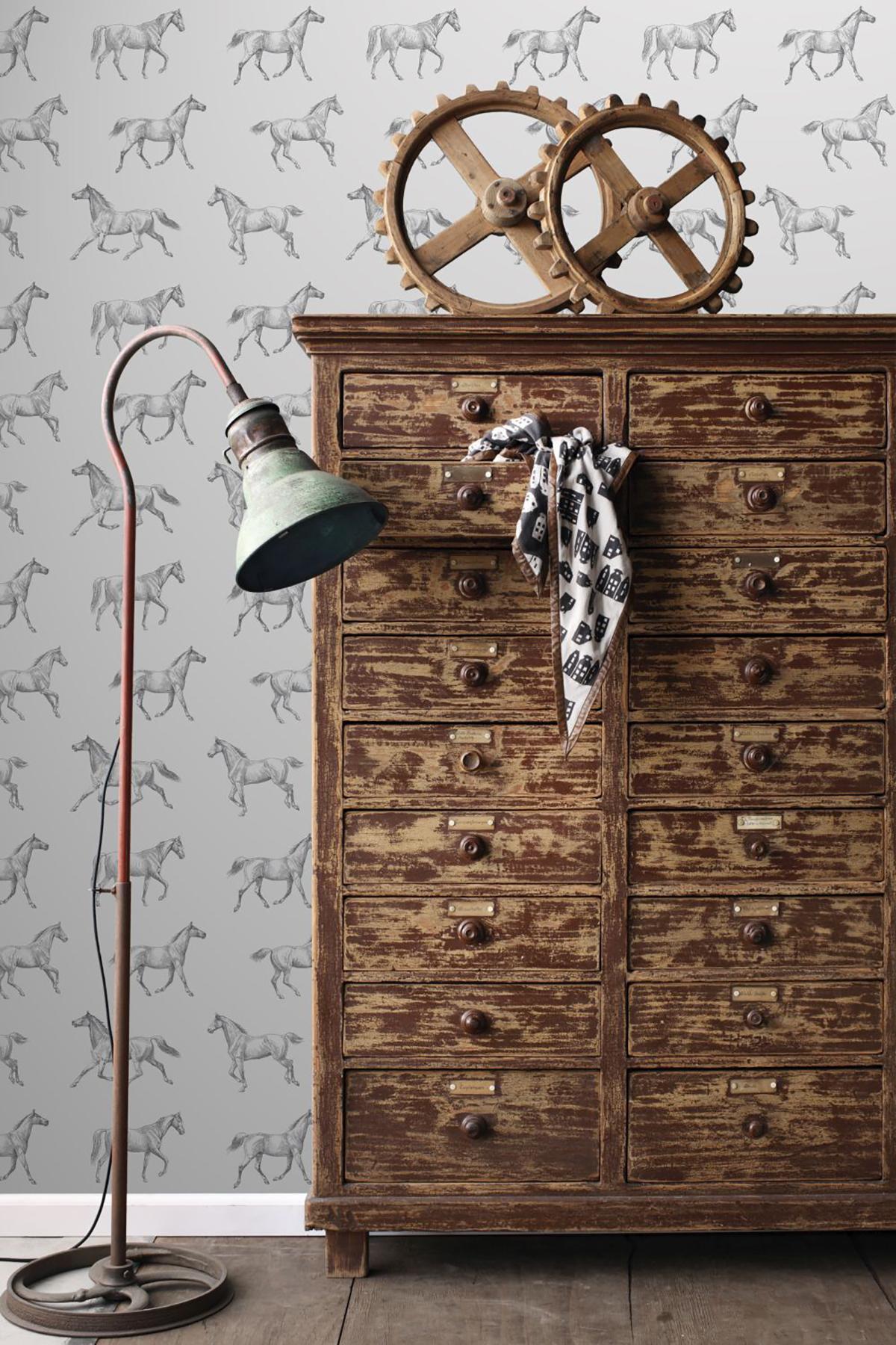 York Burnett Off-White Horses Wallpaper