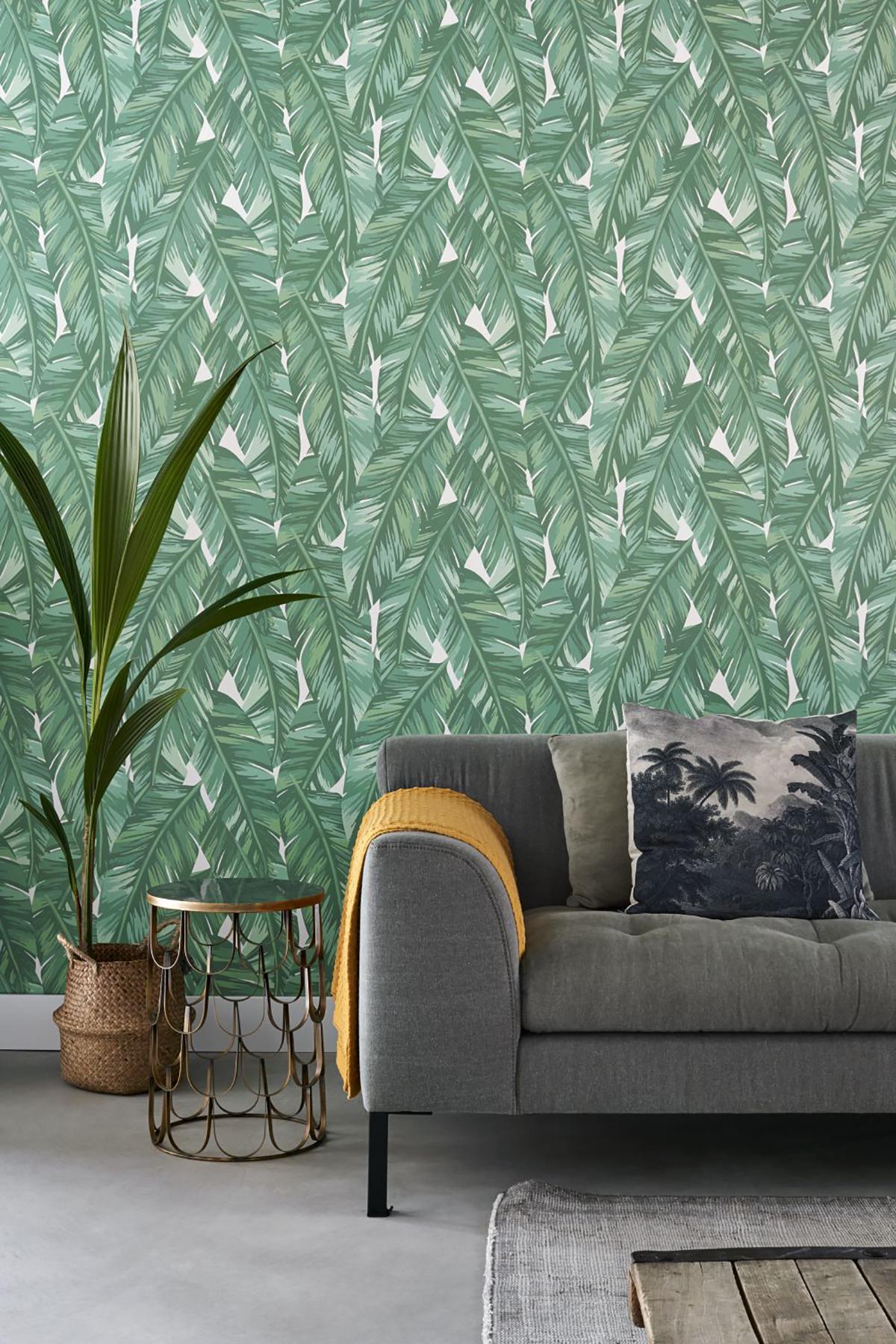 York Dumott Green Tropical Leaves Wallpaper