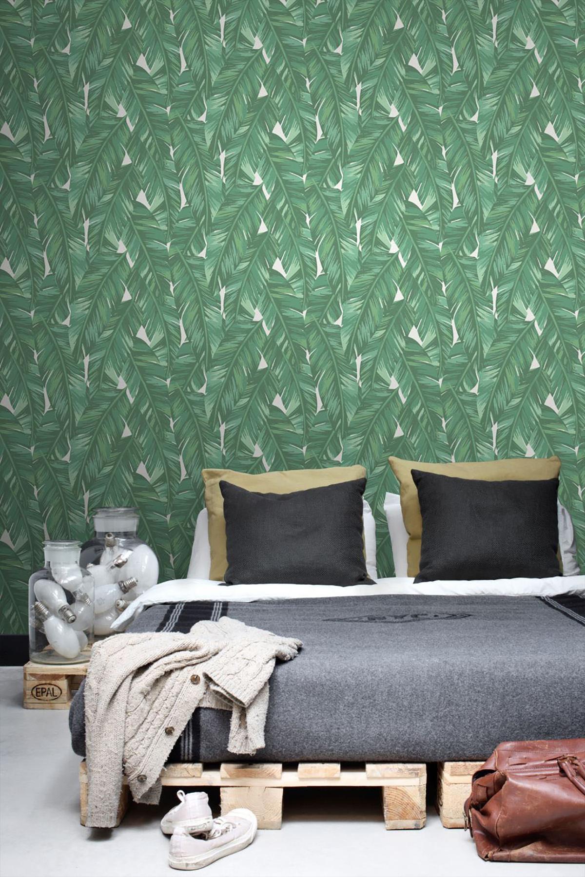 York Dumott Green Tropical Leaves Wallpaper
