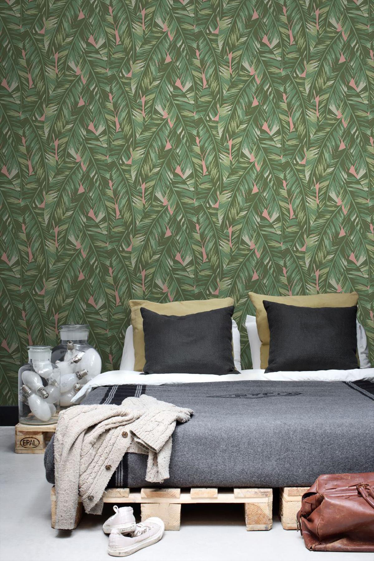 York Dumott Olive Tropical Leaves Wallpaper