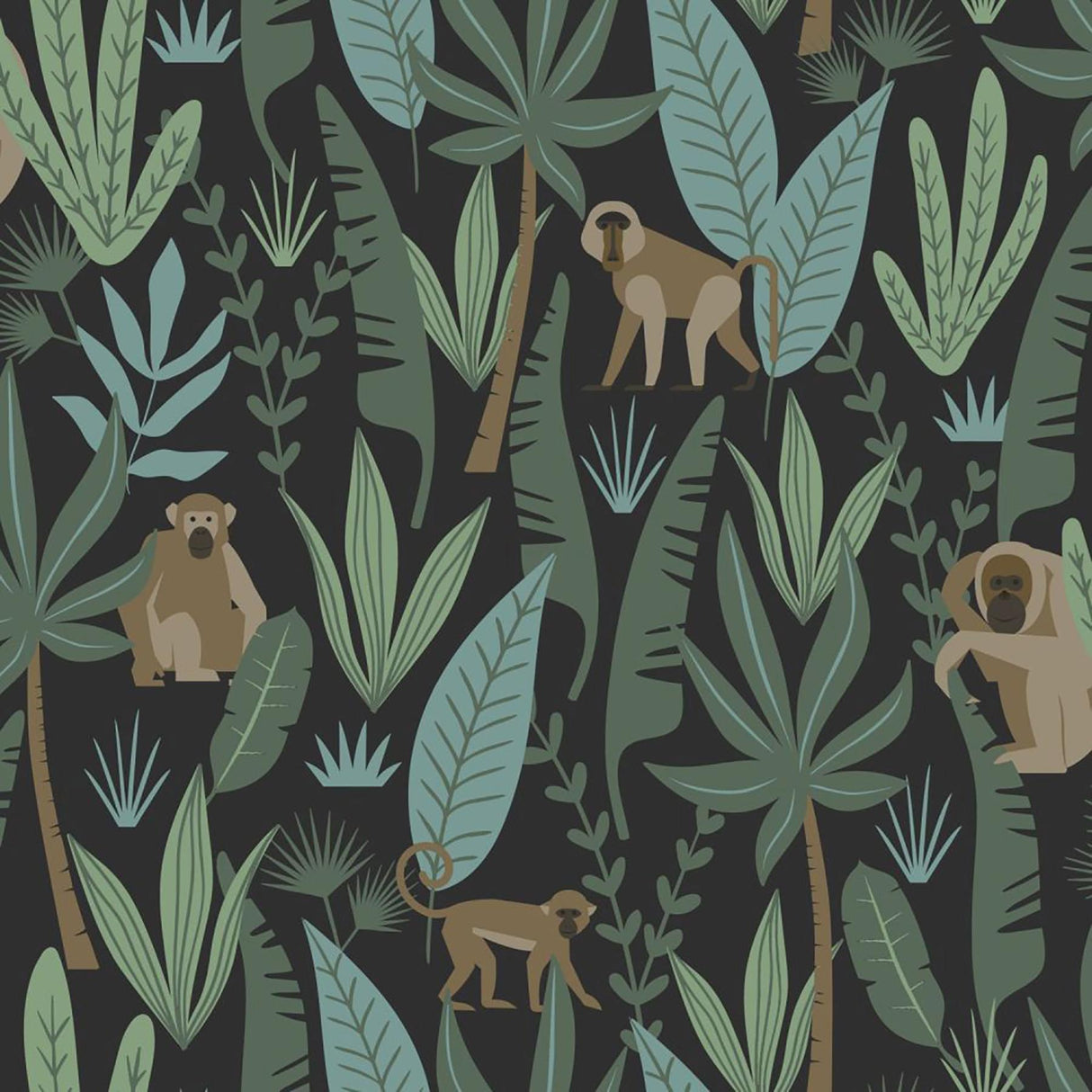 York Macaque Dark Green Monkeys Wallpaper
