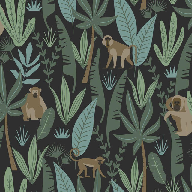 York Macaque Dark Green Monkeys Wallpaper