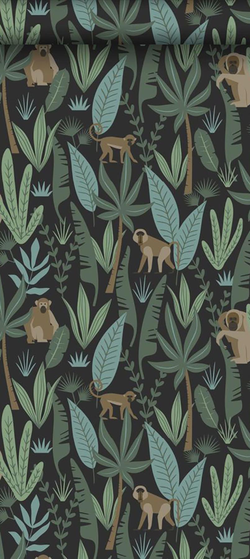 York Macaque Dark Green Monkeys Wallpaper