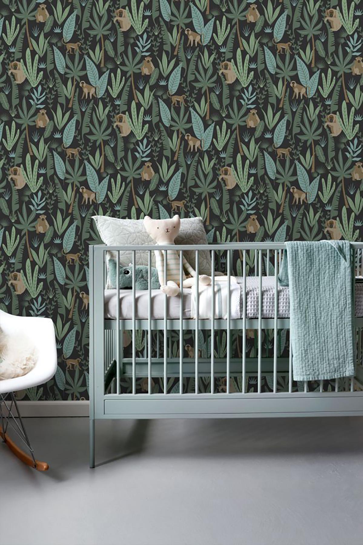 York Macaque Dark Green Monkeys Wallpaper