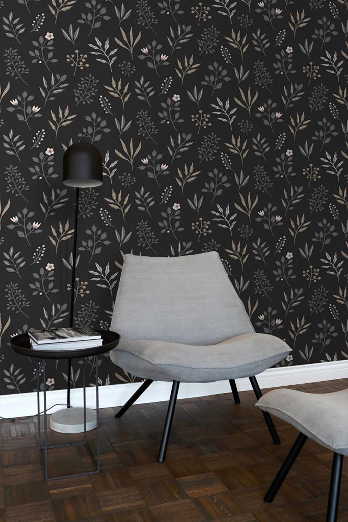 York Cynara Charcoal Scandinavian Floral Wallpaper