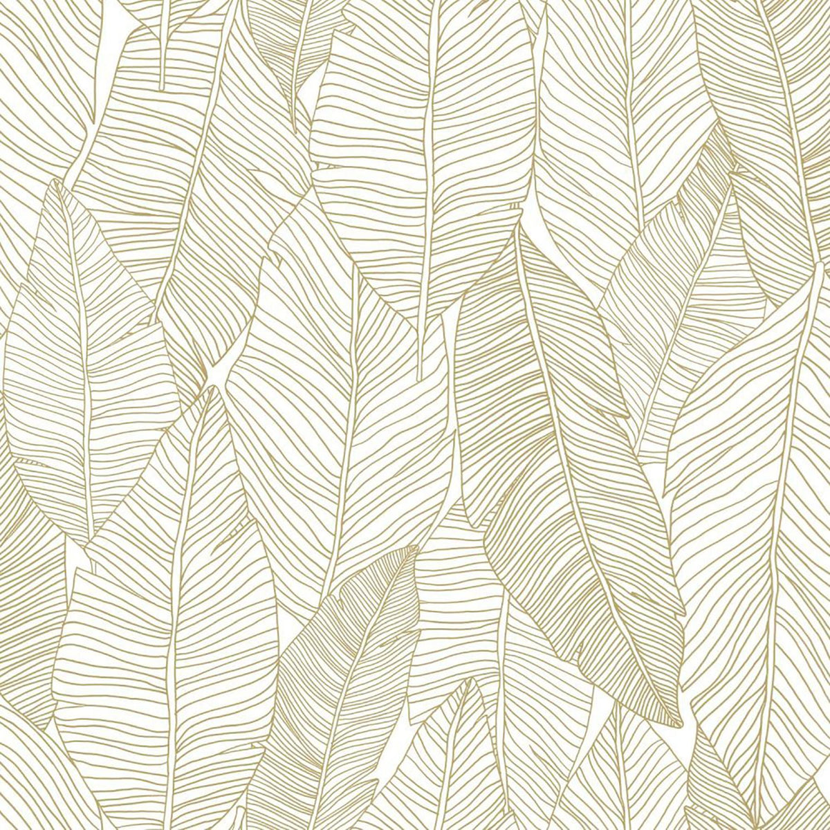 York Canales White Gold Inked Leaves Wallpaper