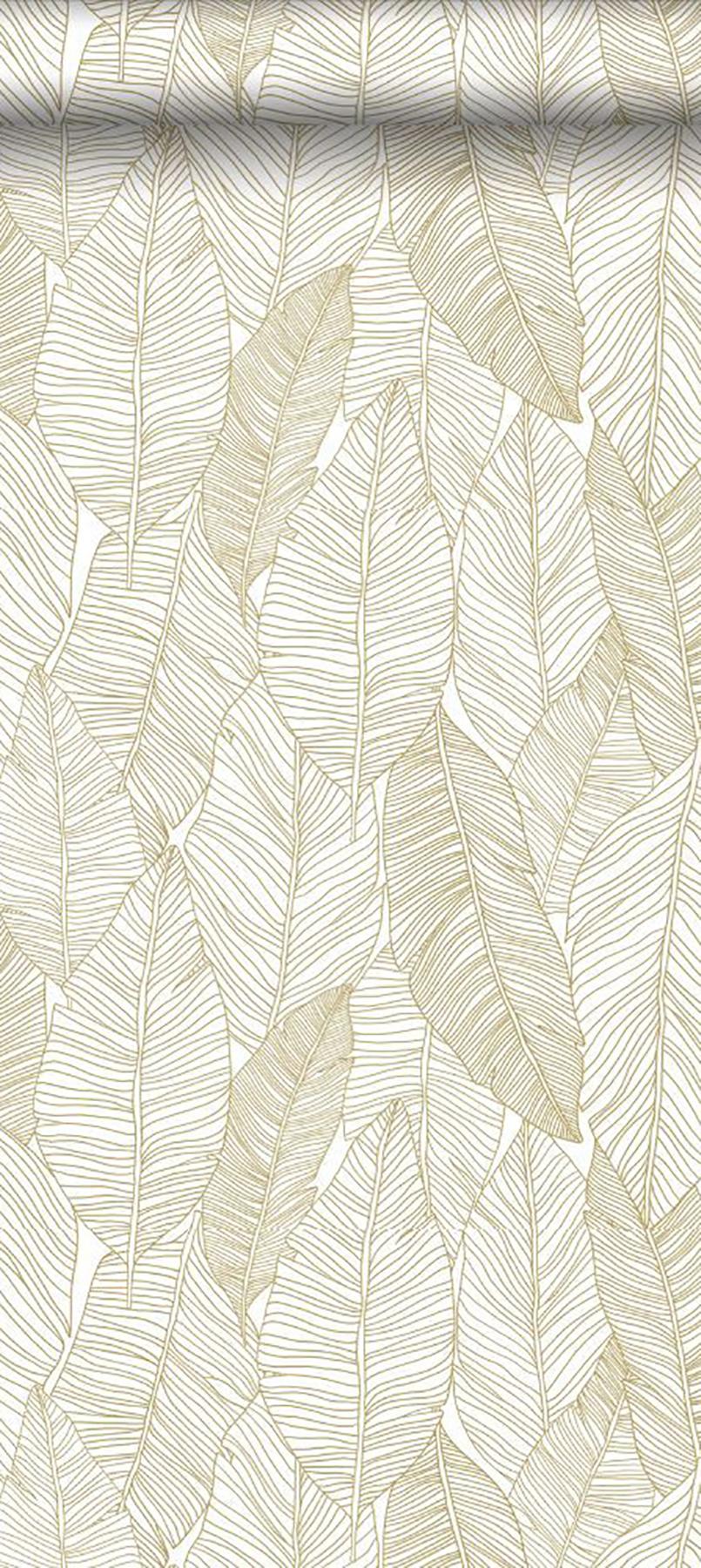 York Canales White Gold Inked Leaves Wallpaper