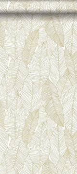 York Canales White Gold Inked Leaves Wallpaper