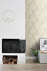 York Canales White Gold Inked Leaves Wallpaper