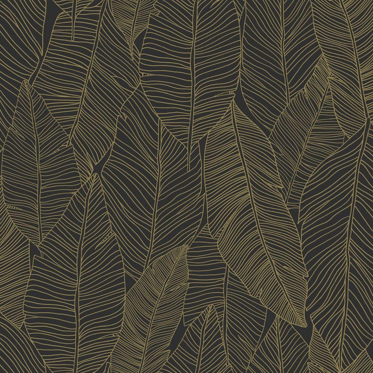 York Canales Black Gold Inked Leaves Wallpaper