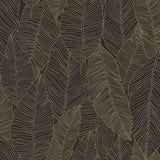 York Canales Black Gold Inked Leaves Wallpaper