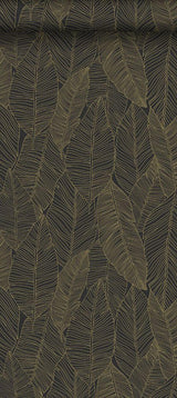 York Canales Black Gold Inked Leaves Wallpaper