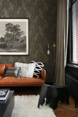 York Canales Black Gold Inked Leaves Wallpaper