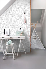 York Sharona White Line Art Faces Wallpaper