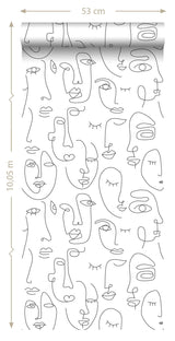 York Sharona White Line Art Faces Wallpaper