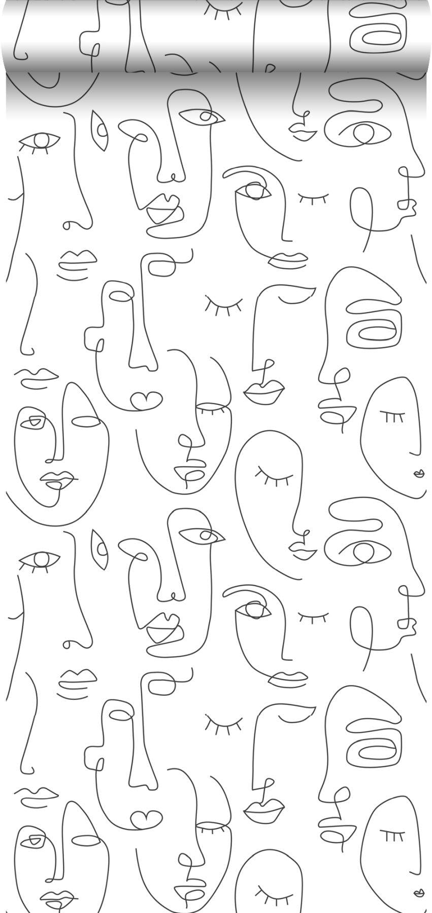 York Sharona White Line Art Faces Wallpaper