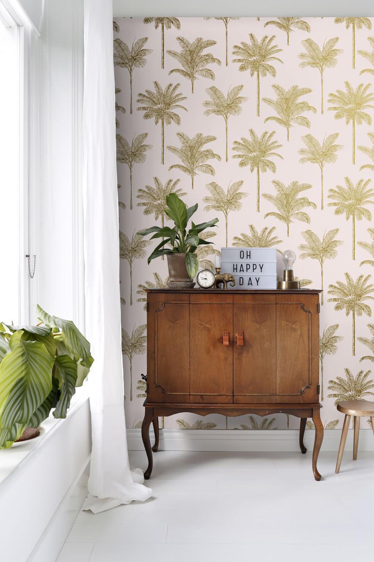 York Taj Blush Palm Trees Wallpaper