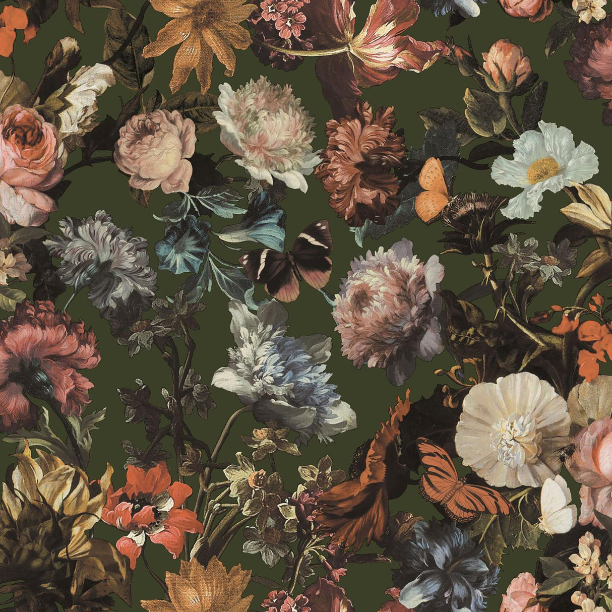 York Zarinda Olive Flowers Wallpaper