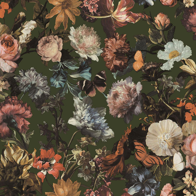 York Zarinda Olive Flowers Wallpaper