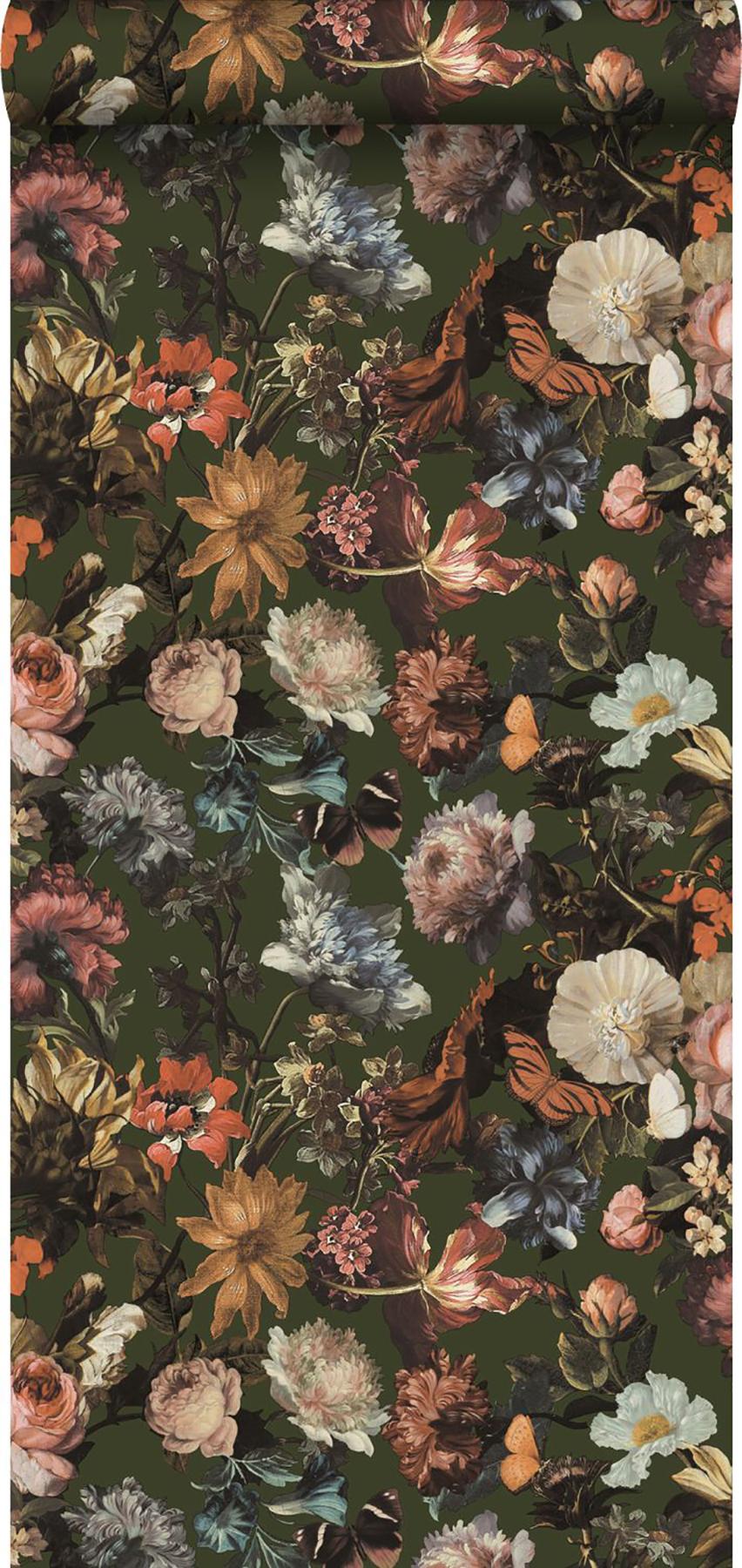 York Zarinda Olive Flowers Wallpaper