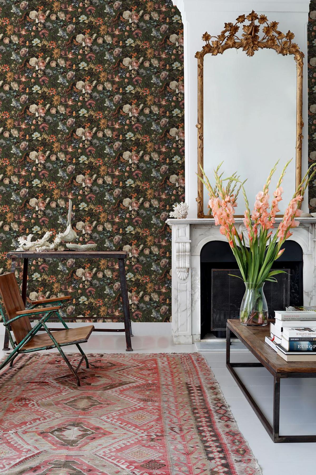 York Zarinda Olive Flowers Wallpaper