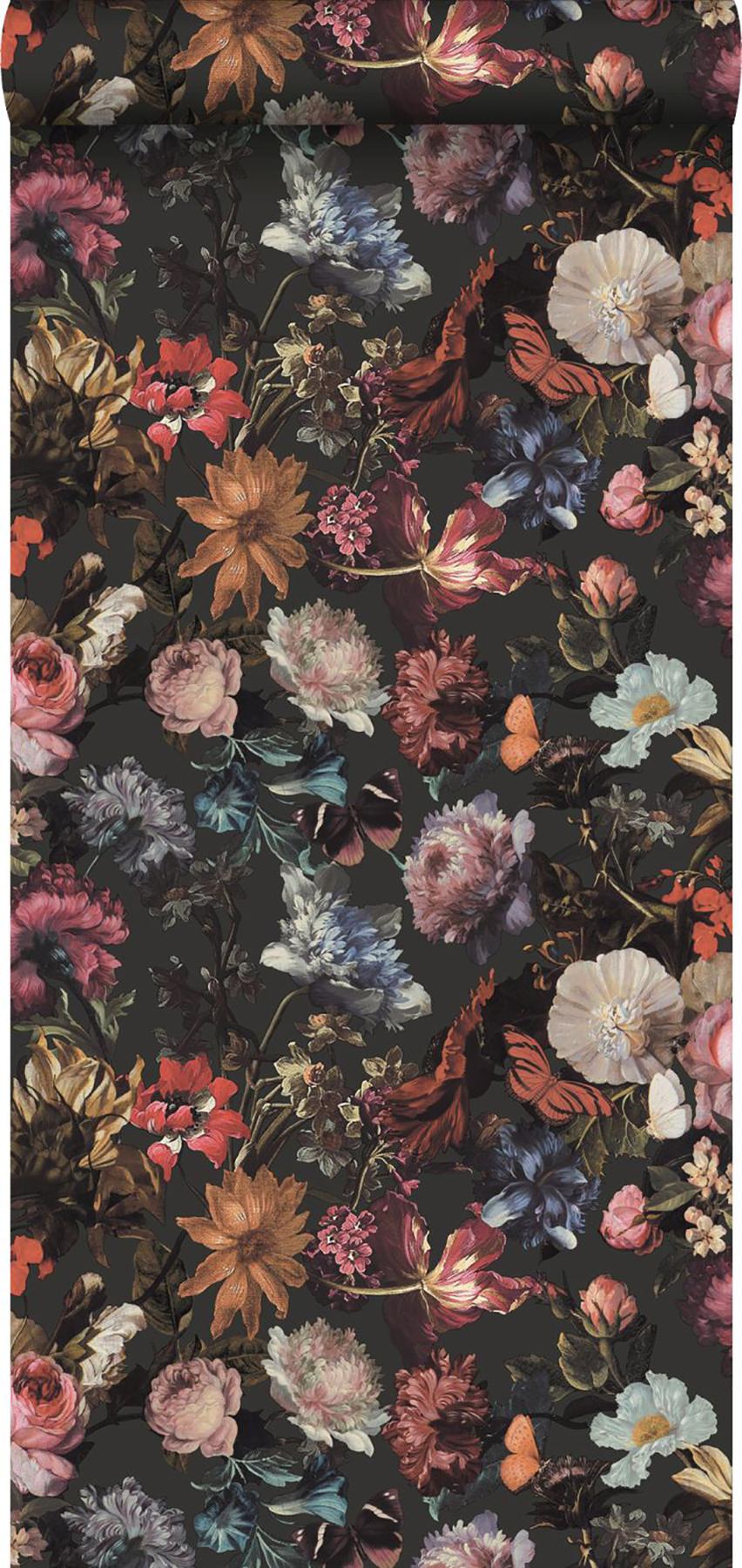 York Zarinda Dark Grey Flowers Wallpaper