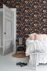 York Zarinda Dark Grey Flowers Wallpaper