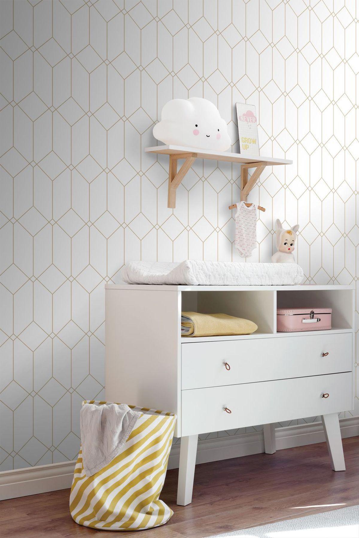 York Trilliant White Art Deco Motif Wallpaper