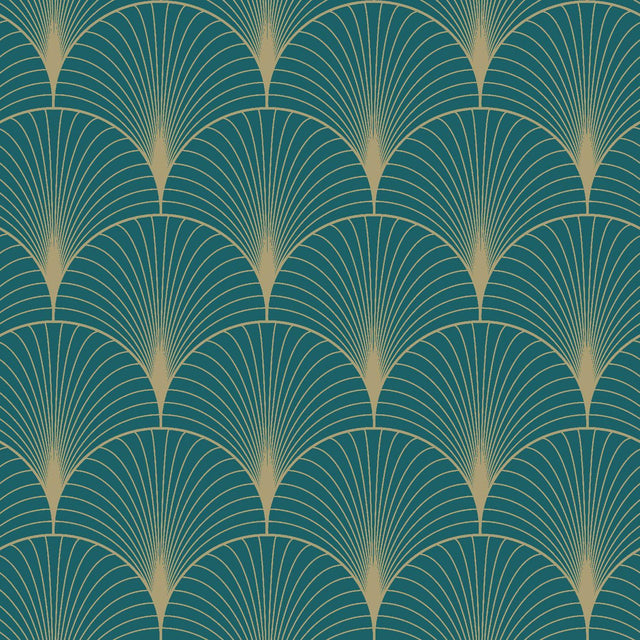 York Lempicka Teal Art Deco Motif Wallpaper