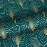 York Lempicka Teal Art Deco Motif Wallpaper