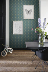 York Lempicka Teal Art Deco Motif Wallpaper