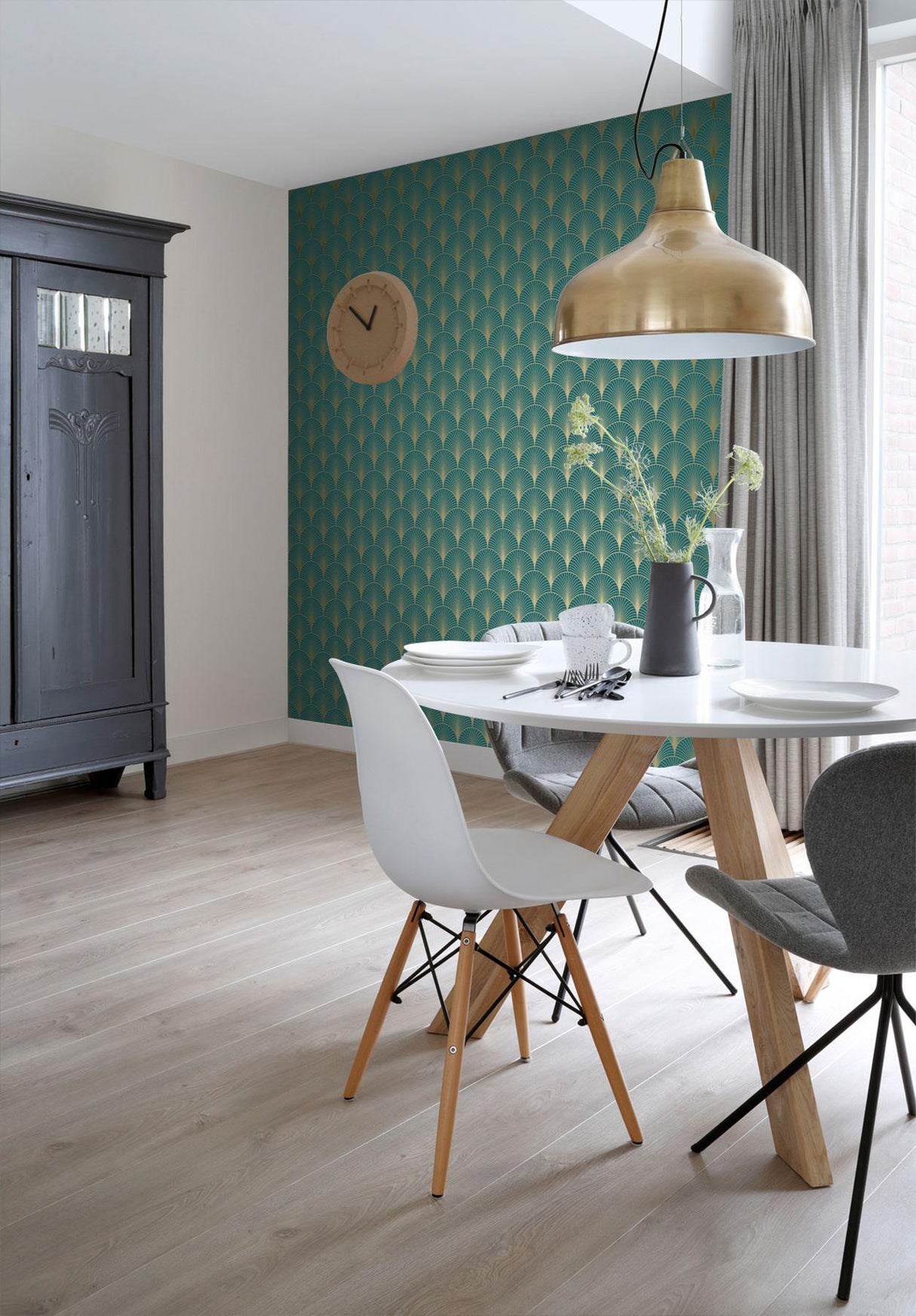 York Lempicka Teal Art Deco Motif Wallpaper