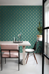 York Lempicka Teal Art Deco Motif Wallpaper