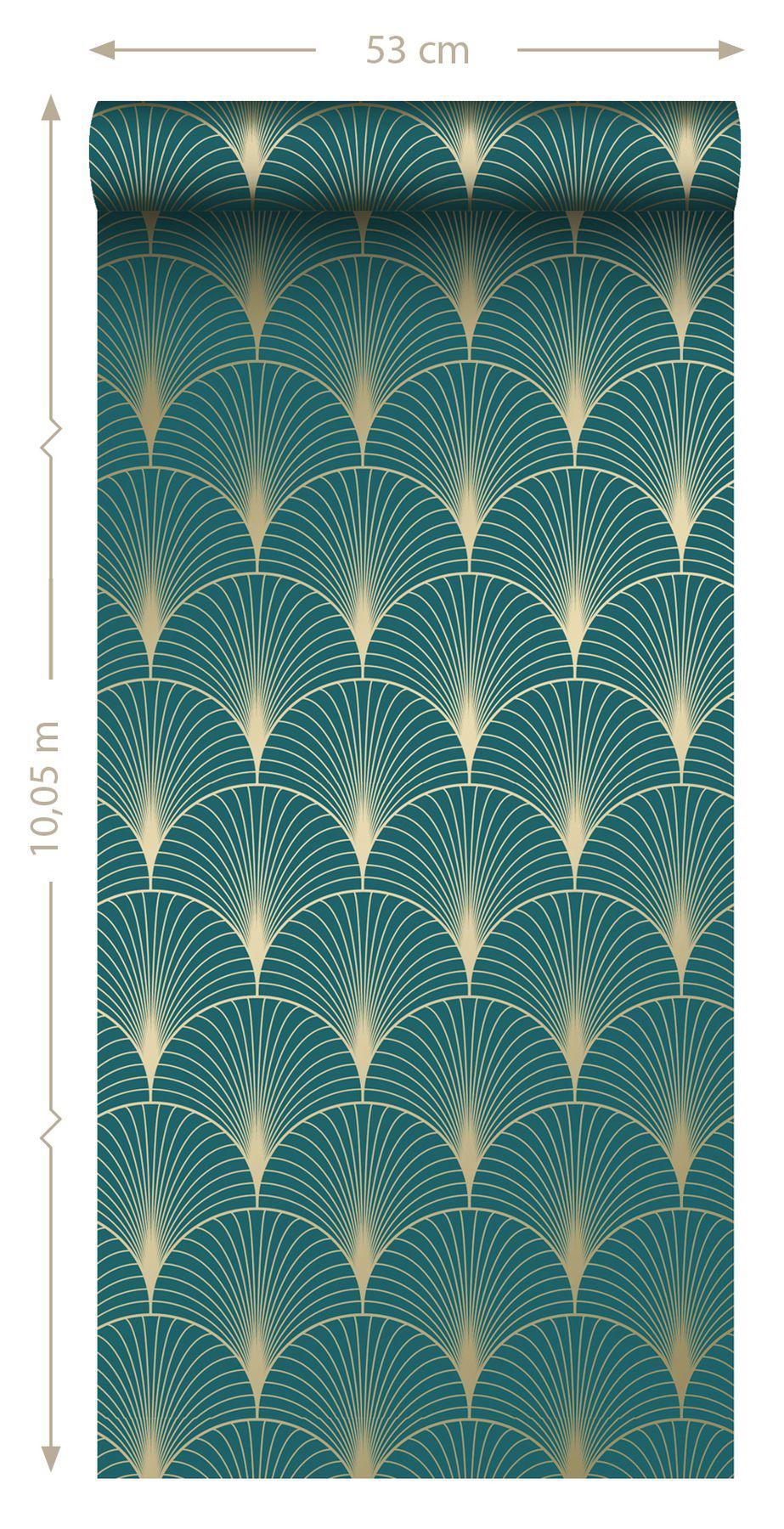 York Lempicka Teal Art Deco Motif Wallpaper