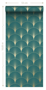 York Lempicka Teal Art Deco Motif Wallpaper
