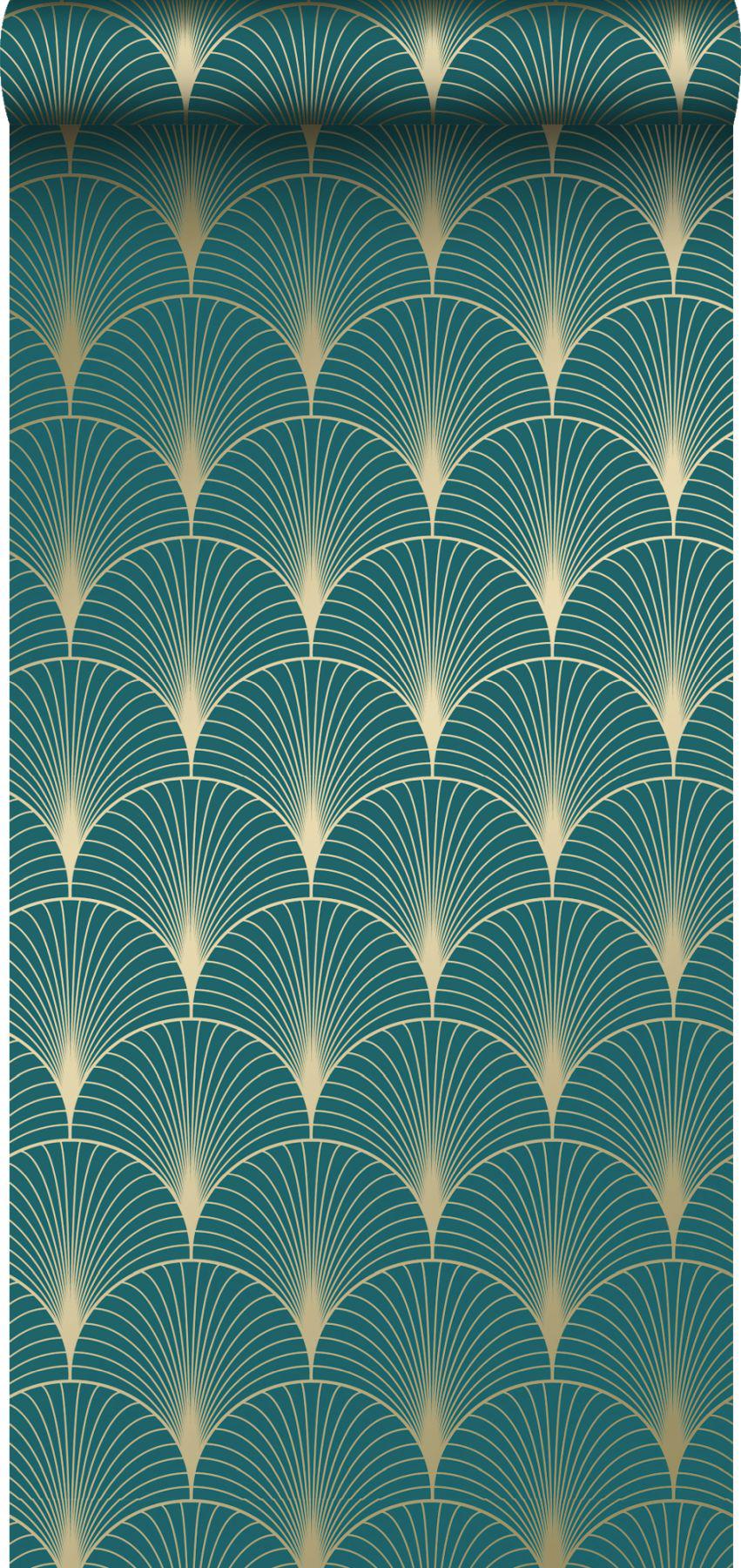 York Lempicka Teal Art Deco Motif Wallpaper