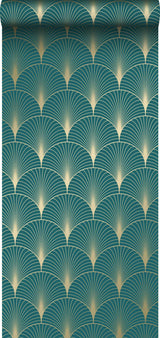York Lempicka Teal Art Deco Motif Wallpaper
